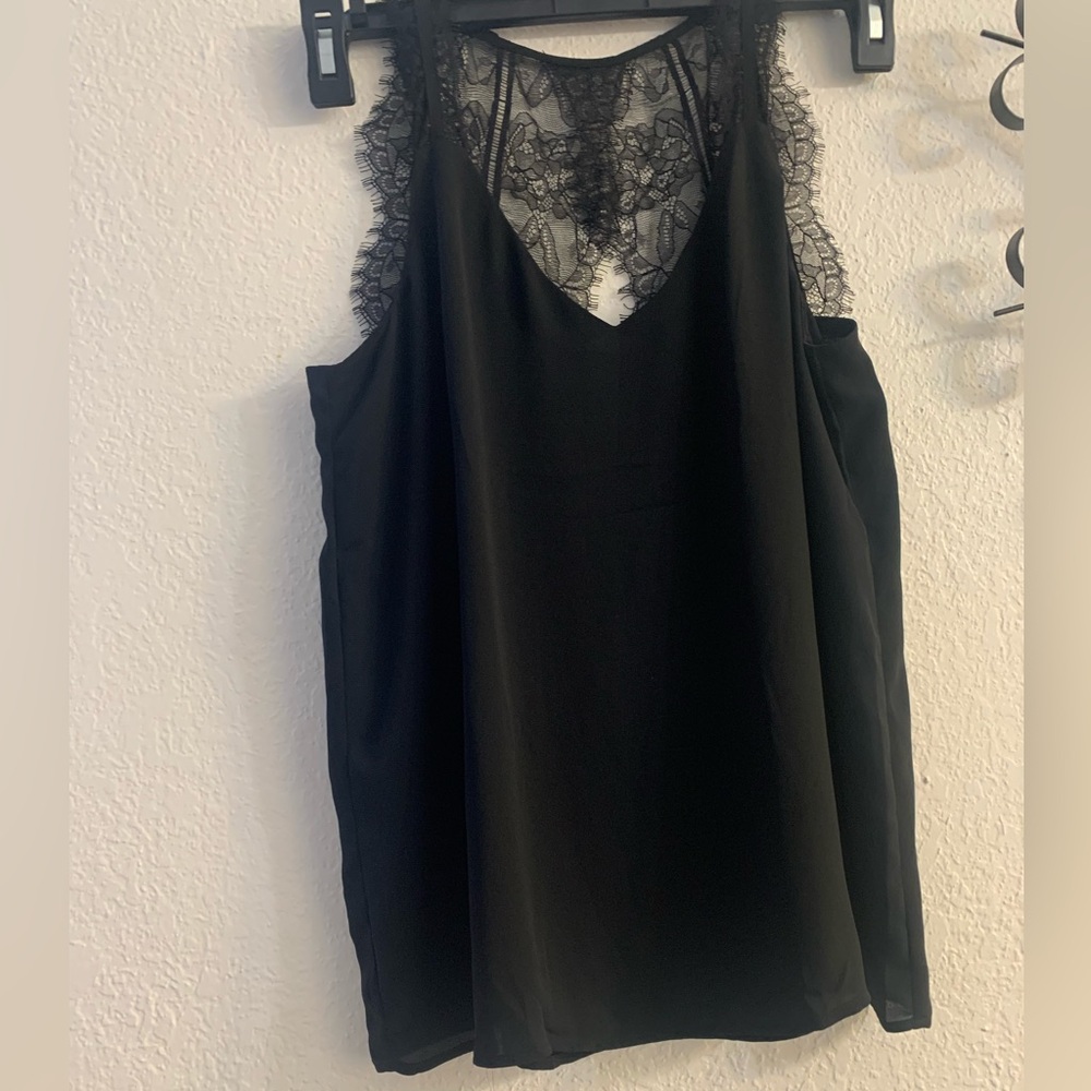 LOFT Black Top with Lace Accents at the back